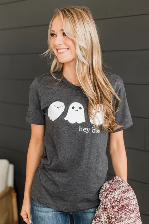 "Hey Boo" Graphic Tee- Charcoal