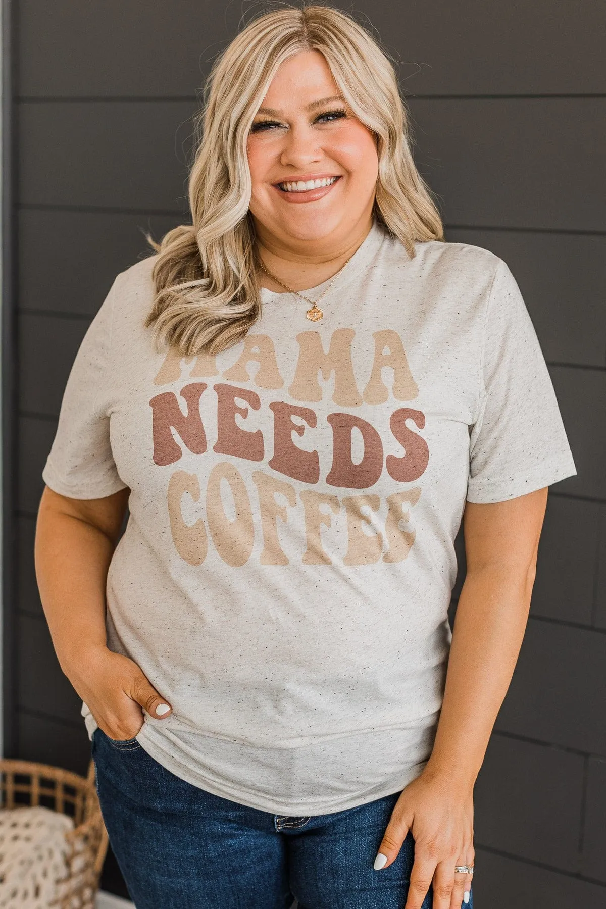 "Mama Needs Coffee" Graphic Tee- Oatmeal