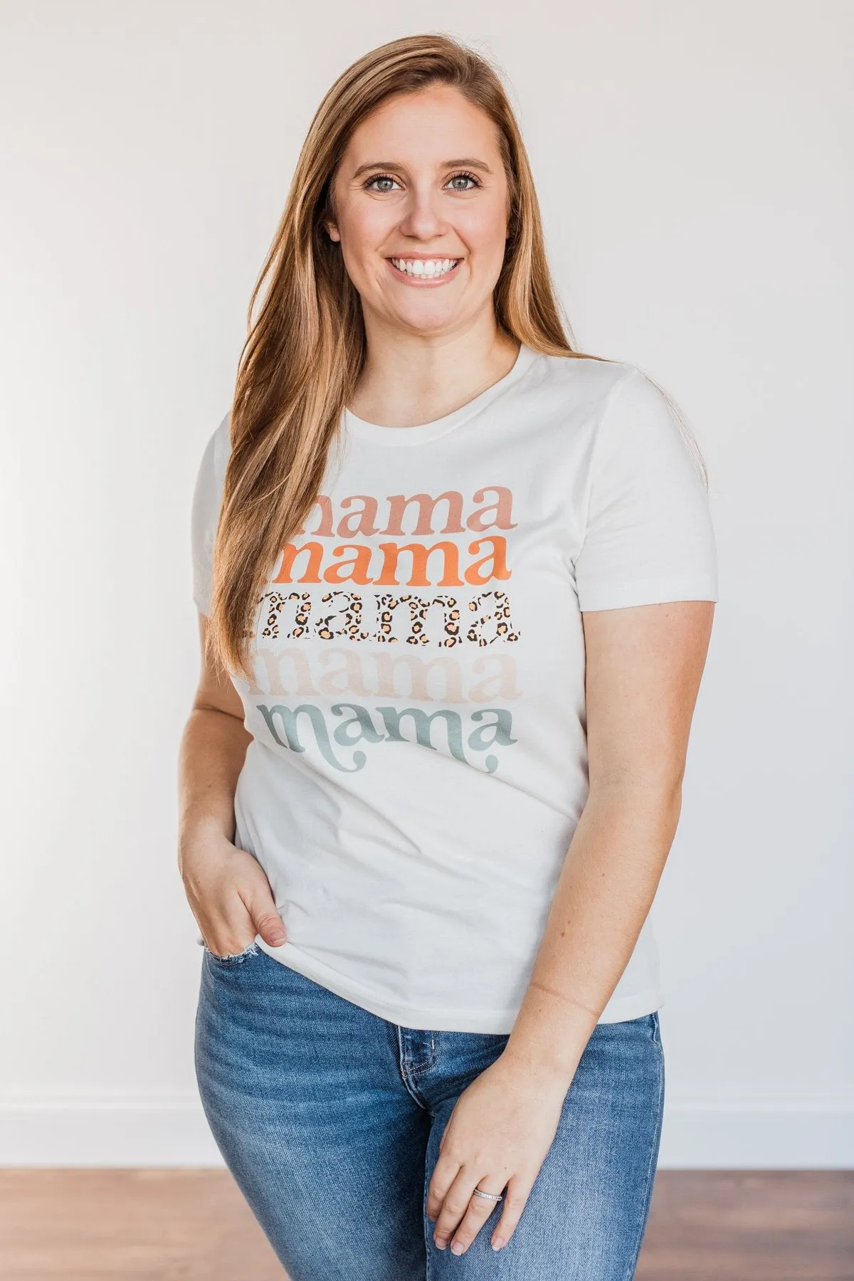 "Mama" Leopard Graphic Tee- Off-White