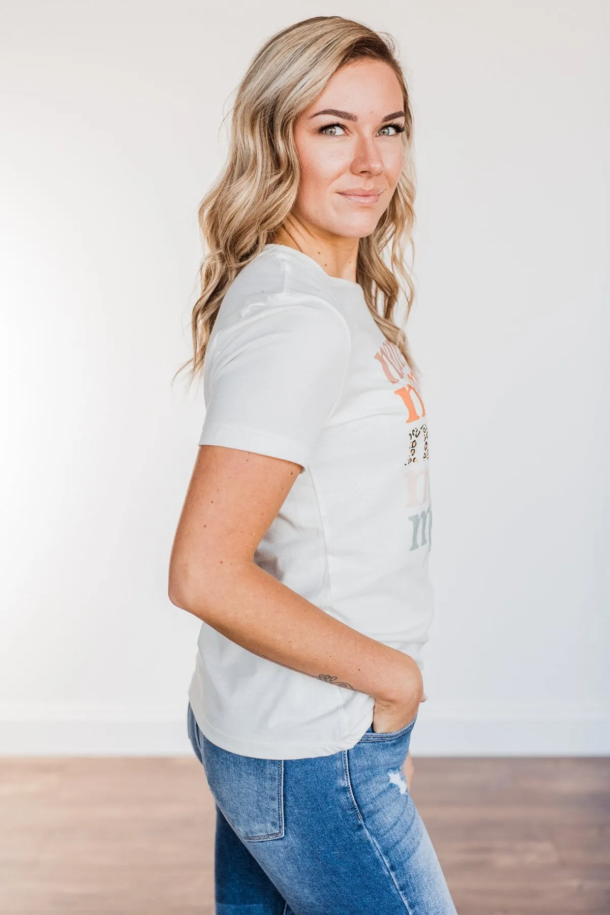 "Mama" Leopard Graphic Tee- Off-White