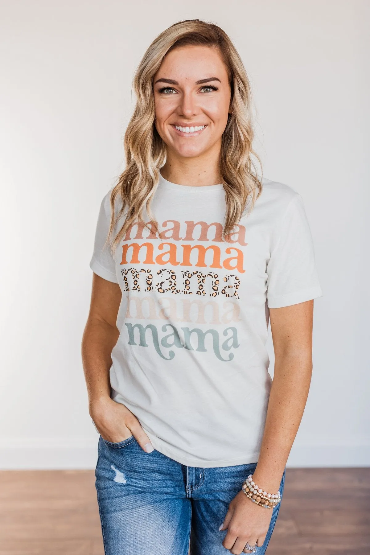 "Mama" Leopard Graphic Tee- Off-White