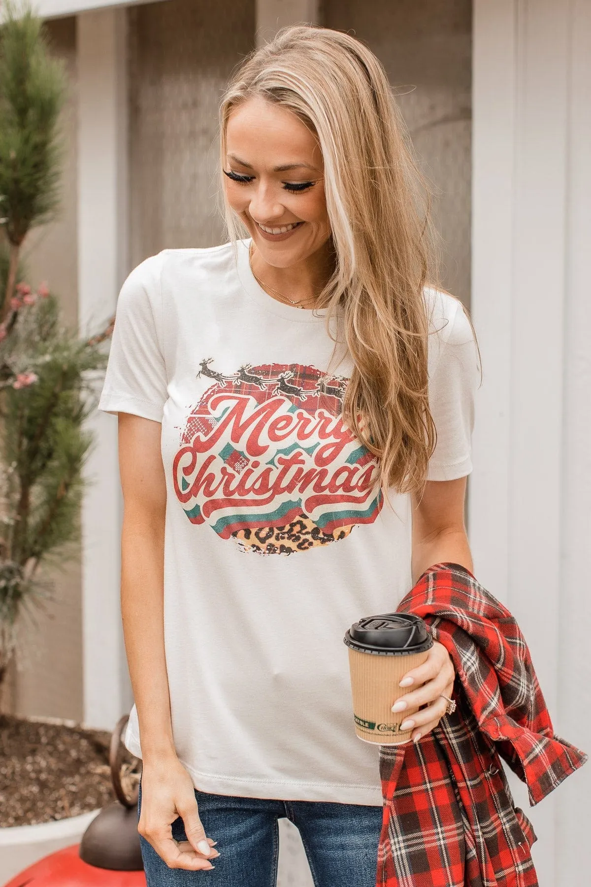 "Merry Christmas" Graphic Tee- Cream