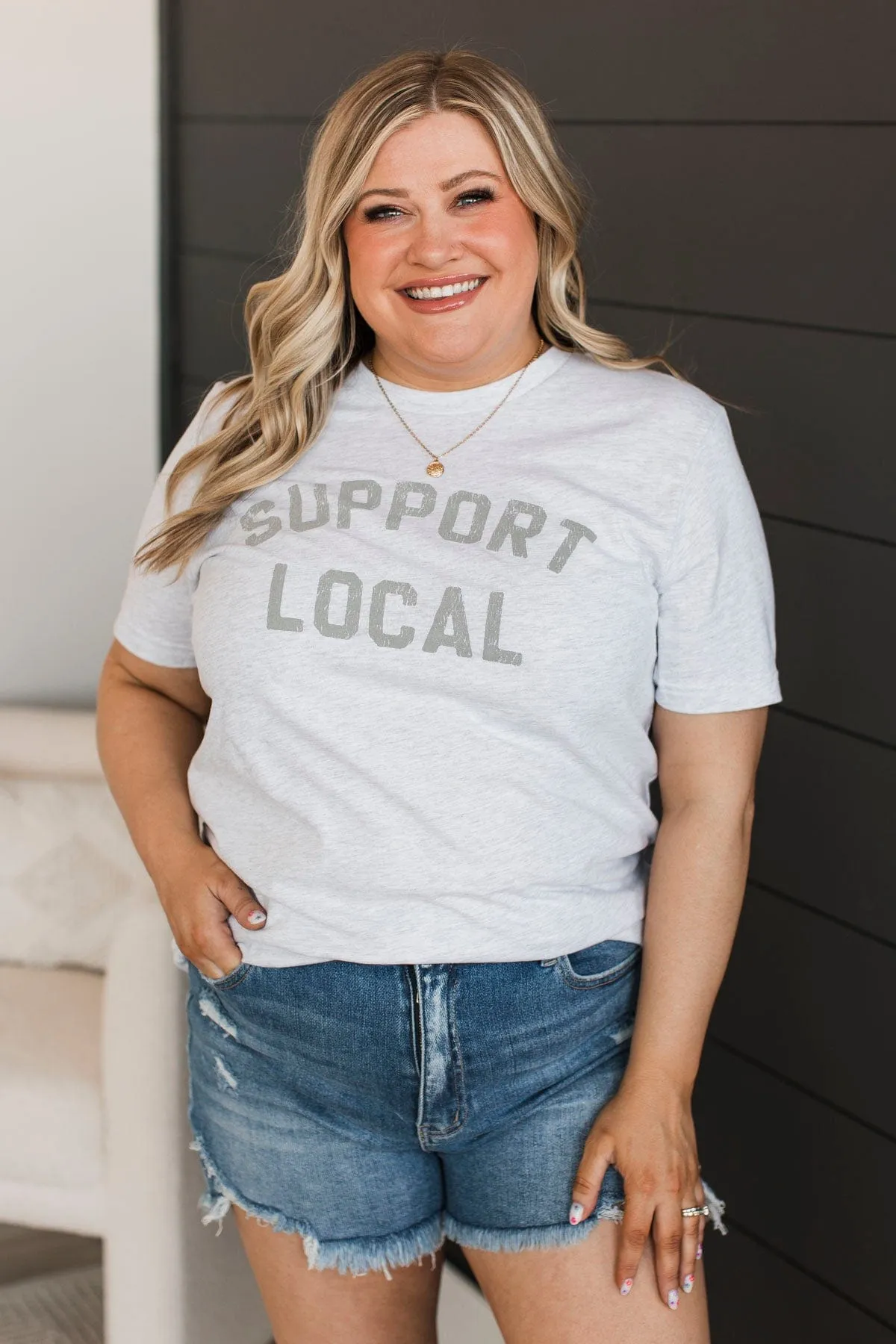 "Support Local" Graphic Tee- Heather Grey