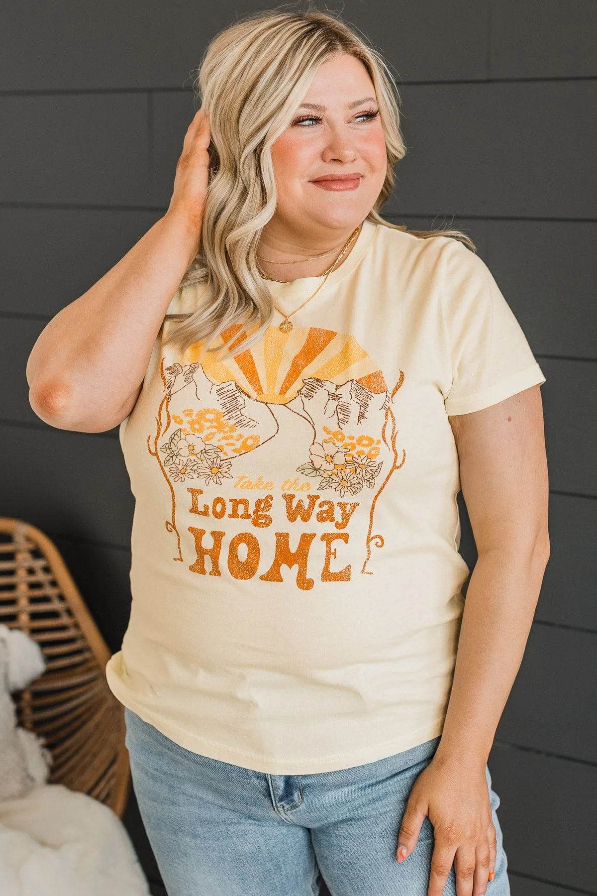 "Take The Long Way Home" Graphic Tee- Cream