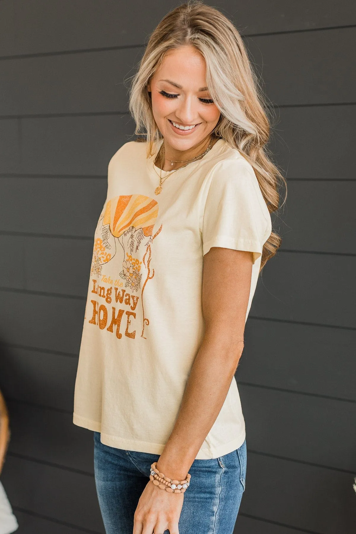 "Take The Long Way Home" Graphic Tee- Cream