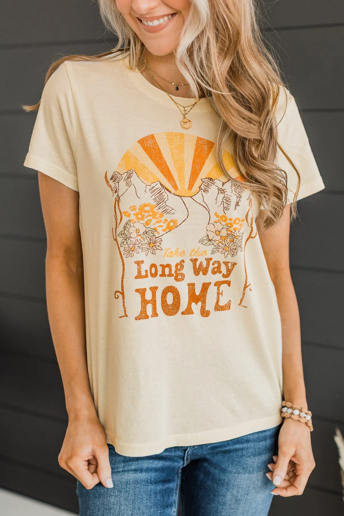 "Take The Long Way Home" Graphic Tee- Cream