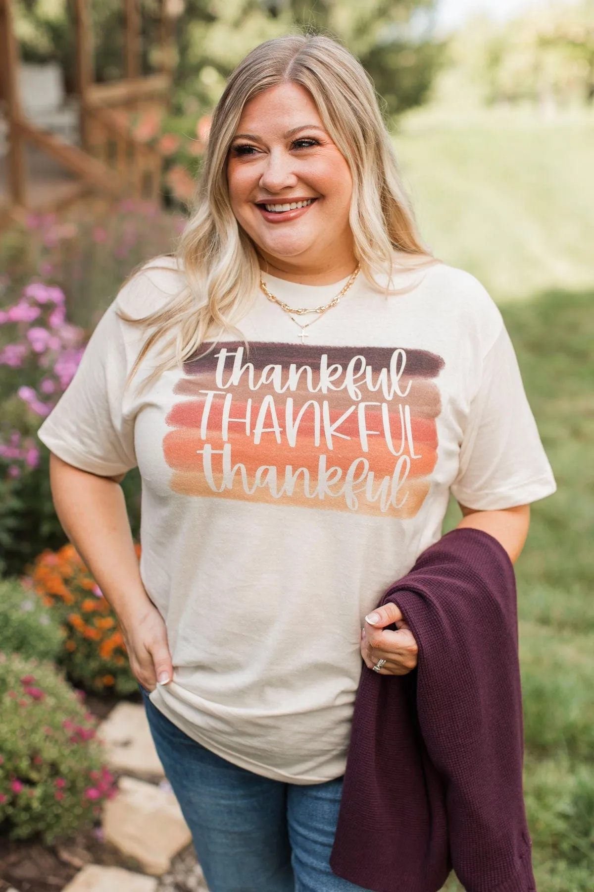 "Thankful" Watercolor Graphic Tee- Cream