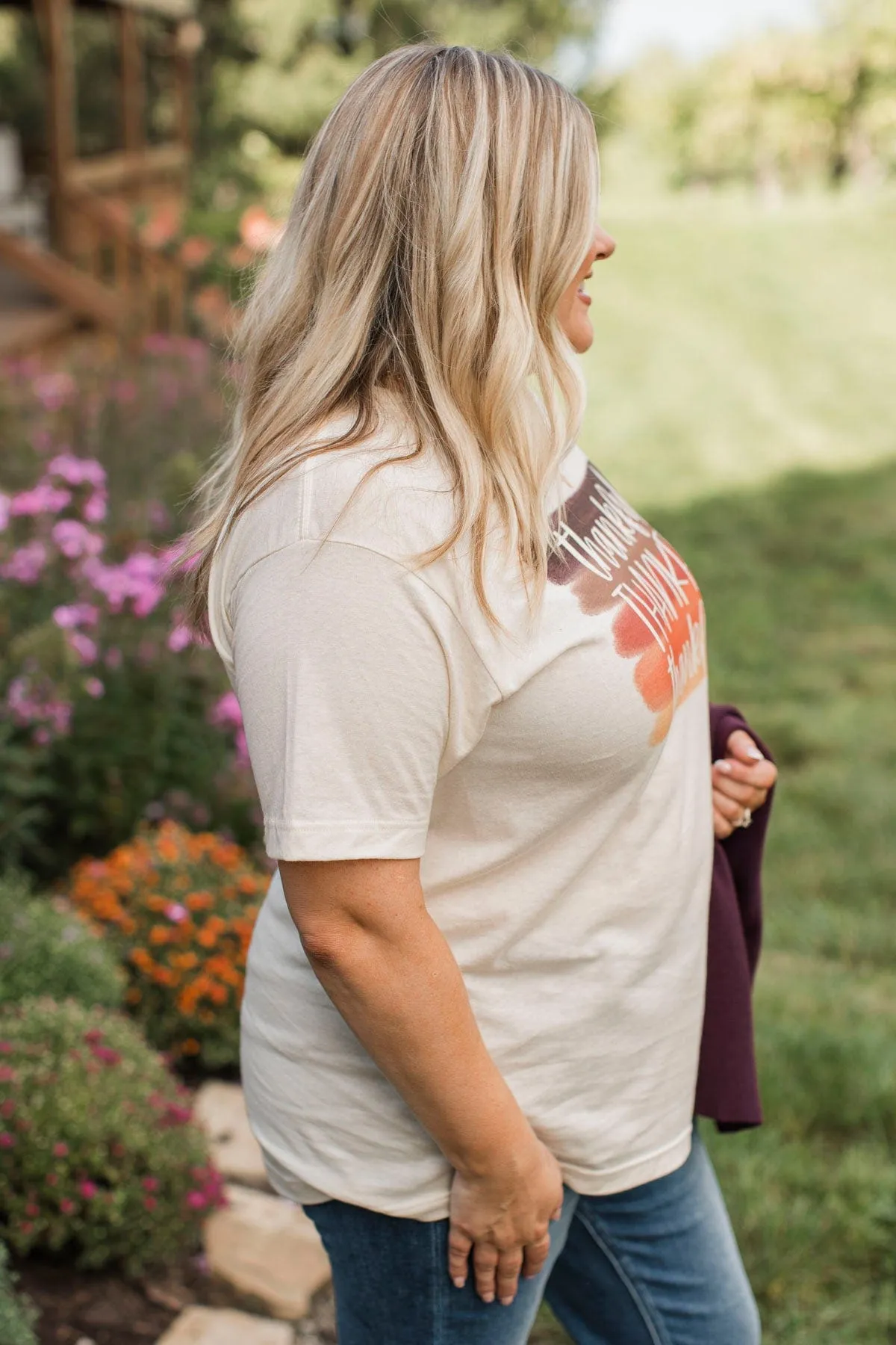 "Thankful" Watercolor Graphic Tee- Cream