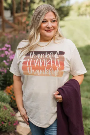 "Thankful" Watercolor Graphic Tee- Cream