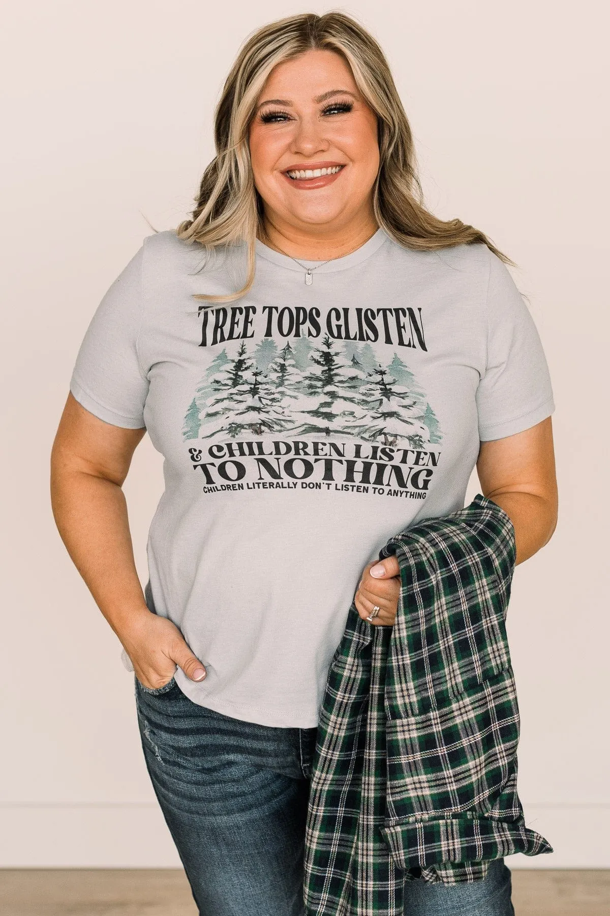 "Tree Tops Glisten" Graphic Tee- Pale Blue