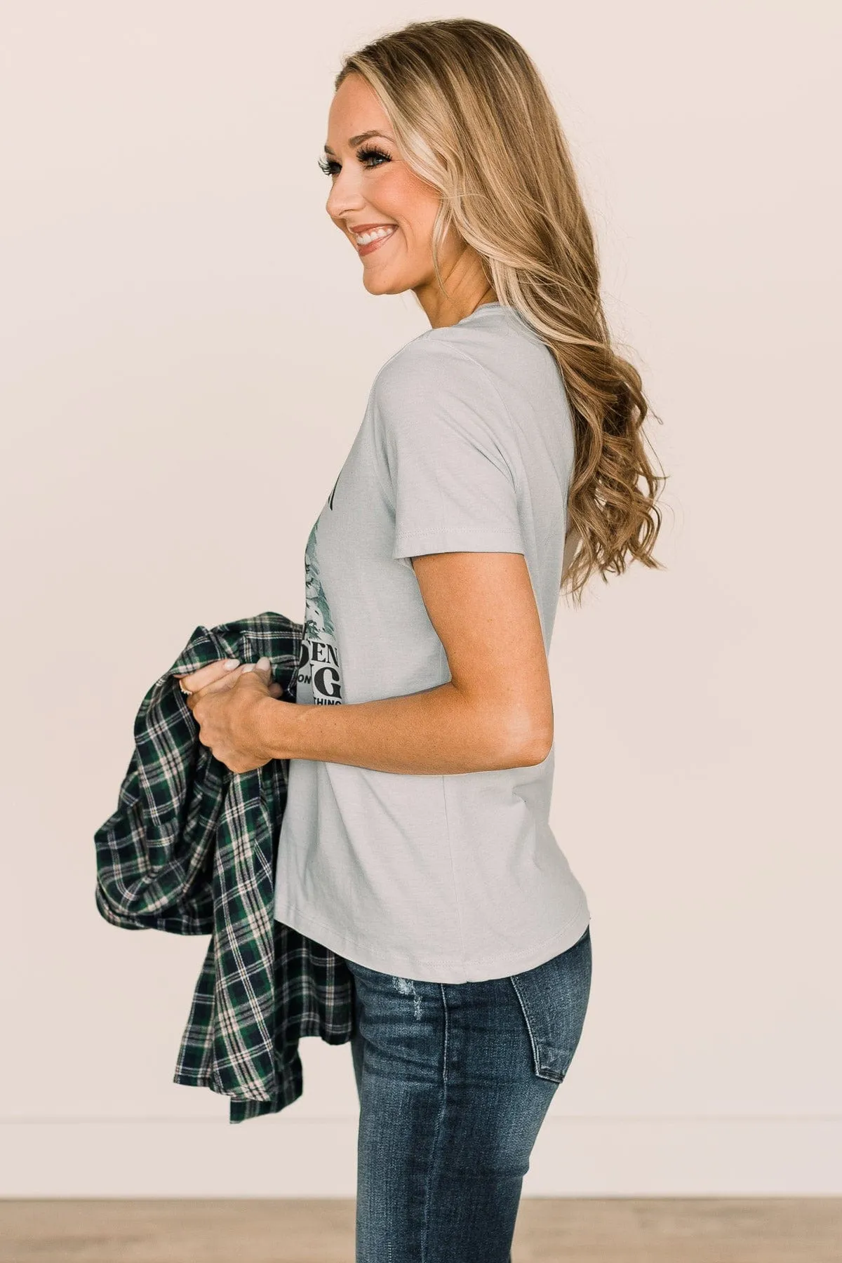"Tree Tops Glisten" Graphic Tee- Pale Blue