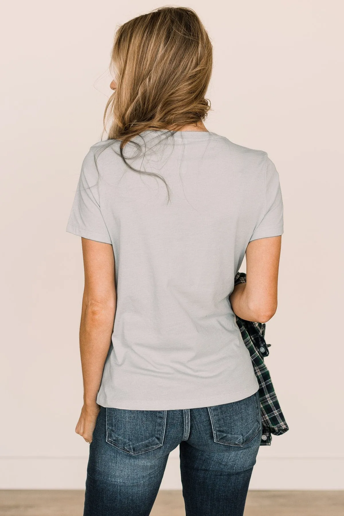 "Tree Tops Glisten" Graphic Tee- Pale Blue
