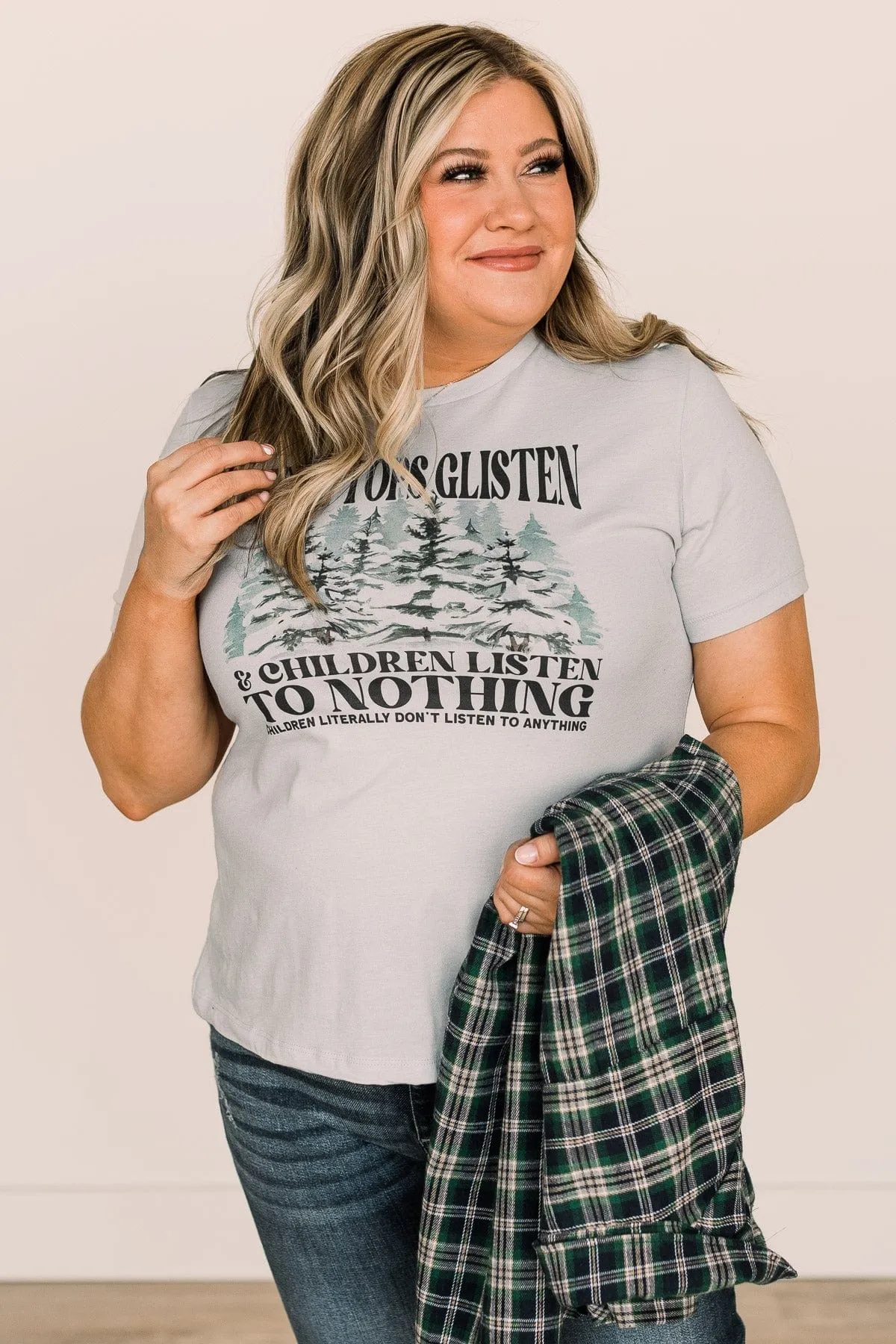 "Tree Tops Glisten" Graphic Tee- Pale Blue