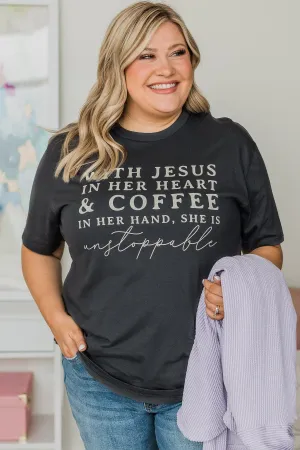 "With Jesus In Her Heart" Graphic Tee- Charcoal