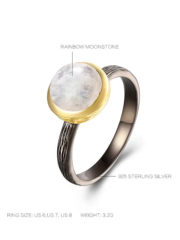 Rainbow Moonstone Round Ring