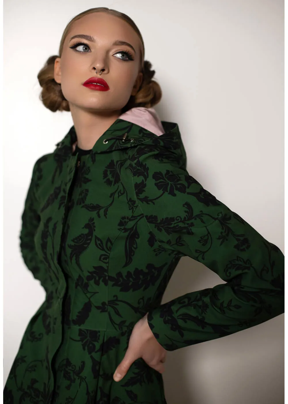 RainSisters Forest Flower Water-Repellent 50's Raincoat Green