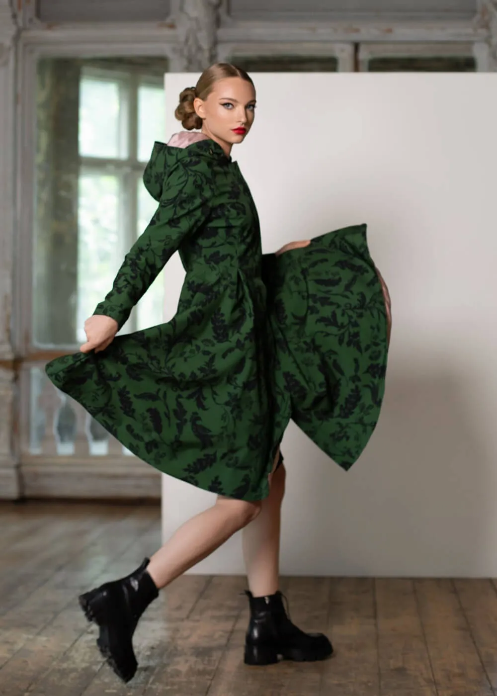 RainSisters Forest Flower Water-Repellent 50's Raincoat Green
