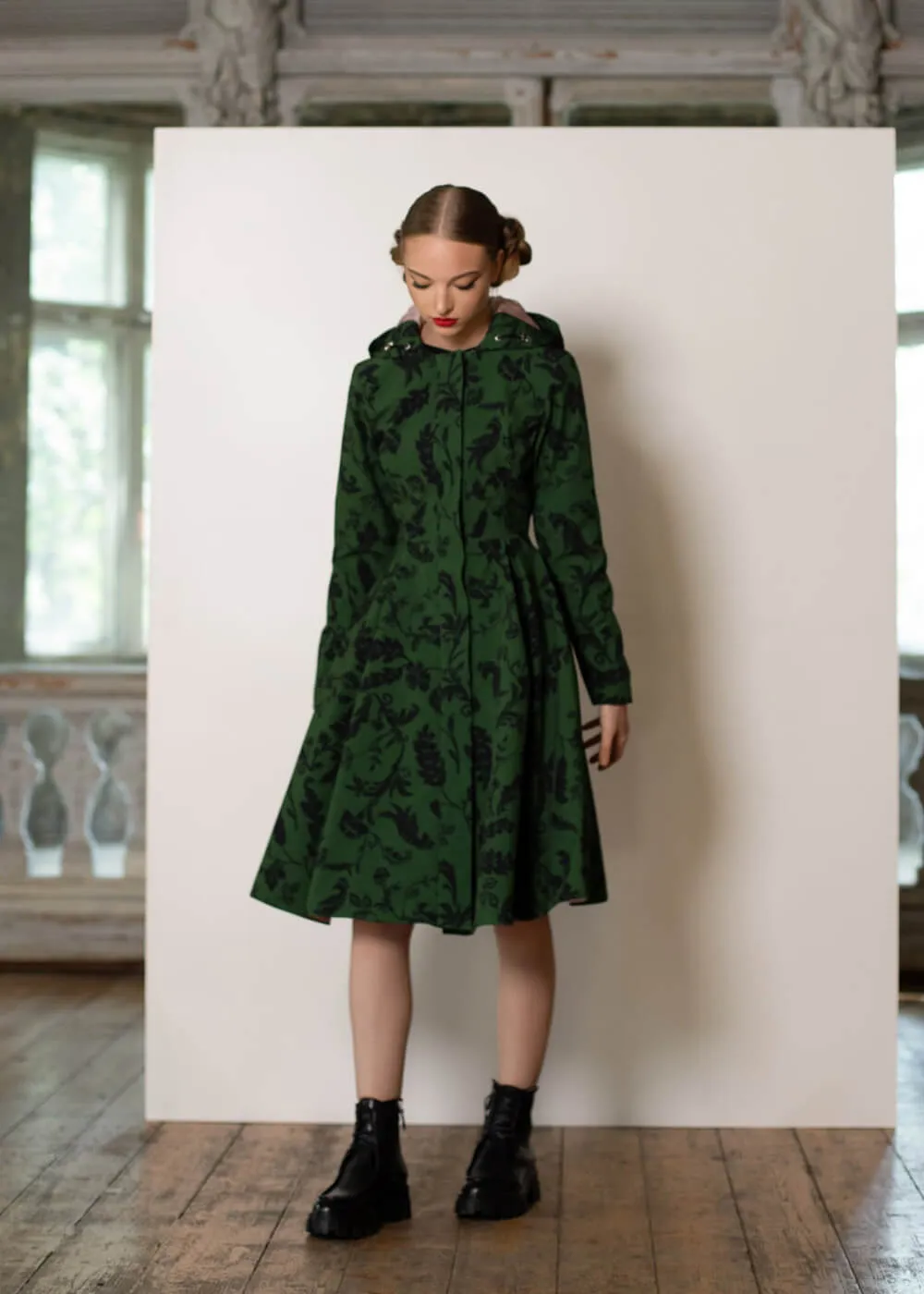 RainSisters Forest Flower Water-Repellent 50's Raincoat Green