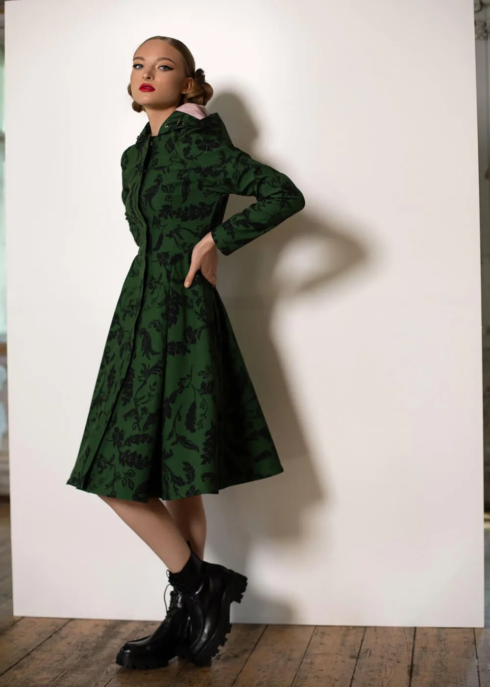 RainSisters Forest Flower Water-Repellent 50's Raincoat Green