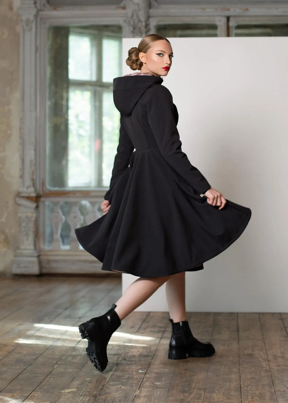 RainSisters Midnight Water-Repellent 50's Raincoat Black Pink
