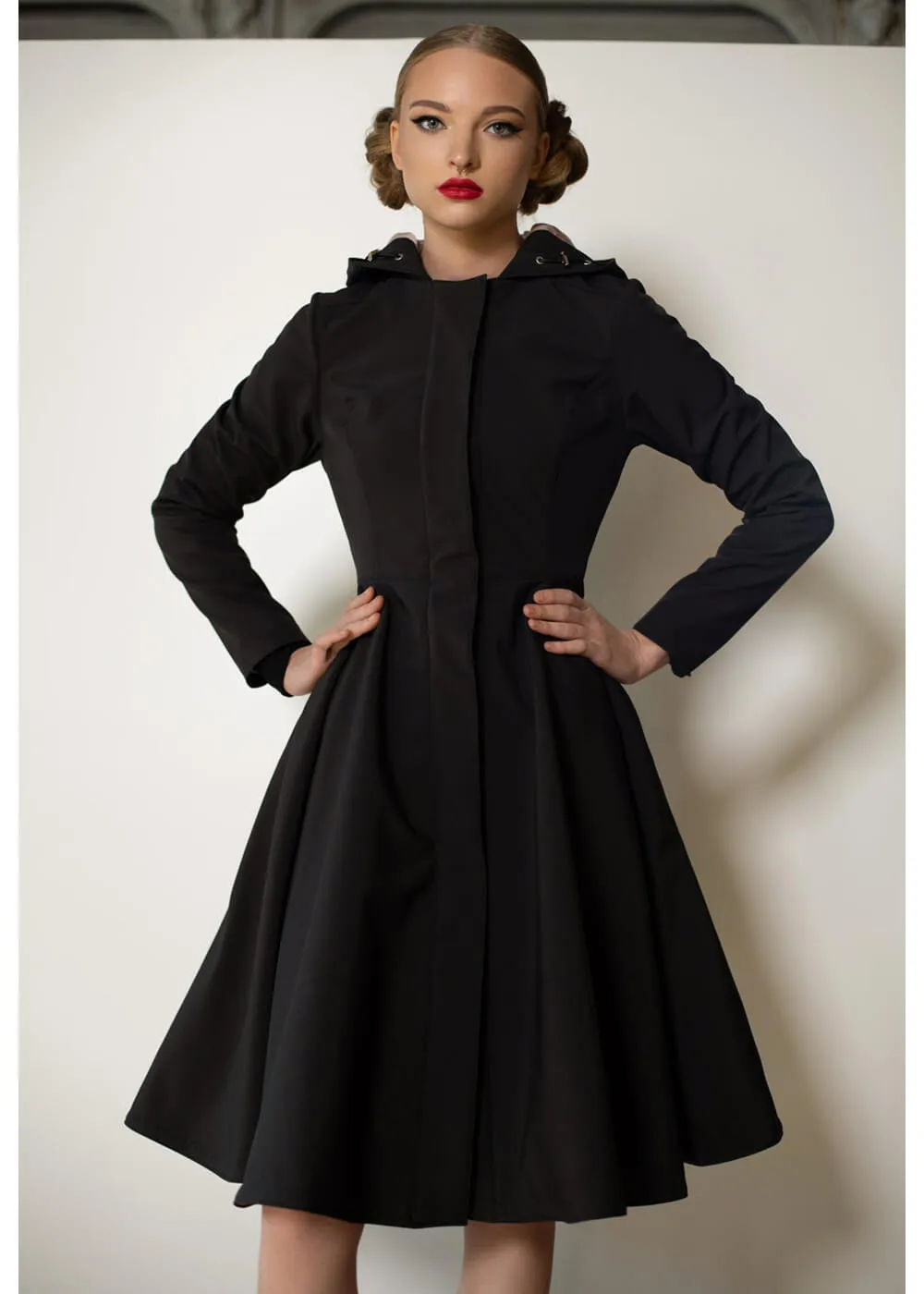RainSisters Midnight Water-Repellent 50's Raincoat Black Pink