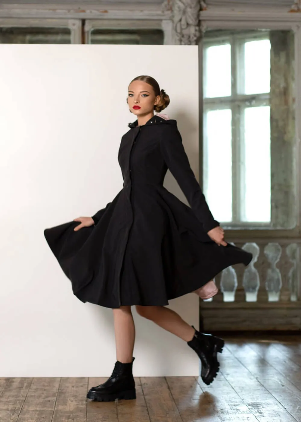 RainSisters Midnight Water-Repellent 50's Raincoat Black Pink