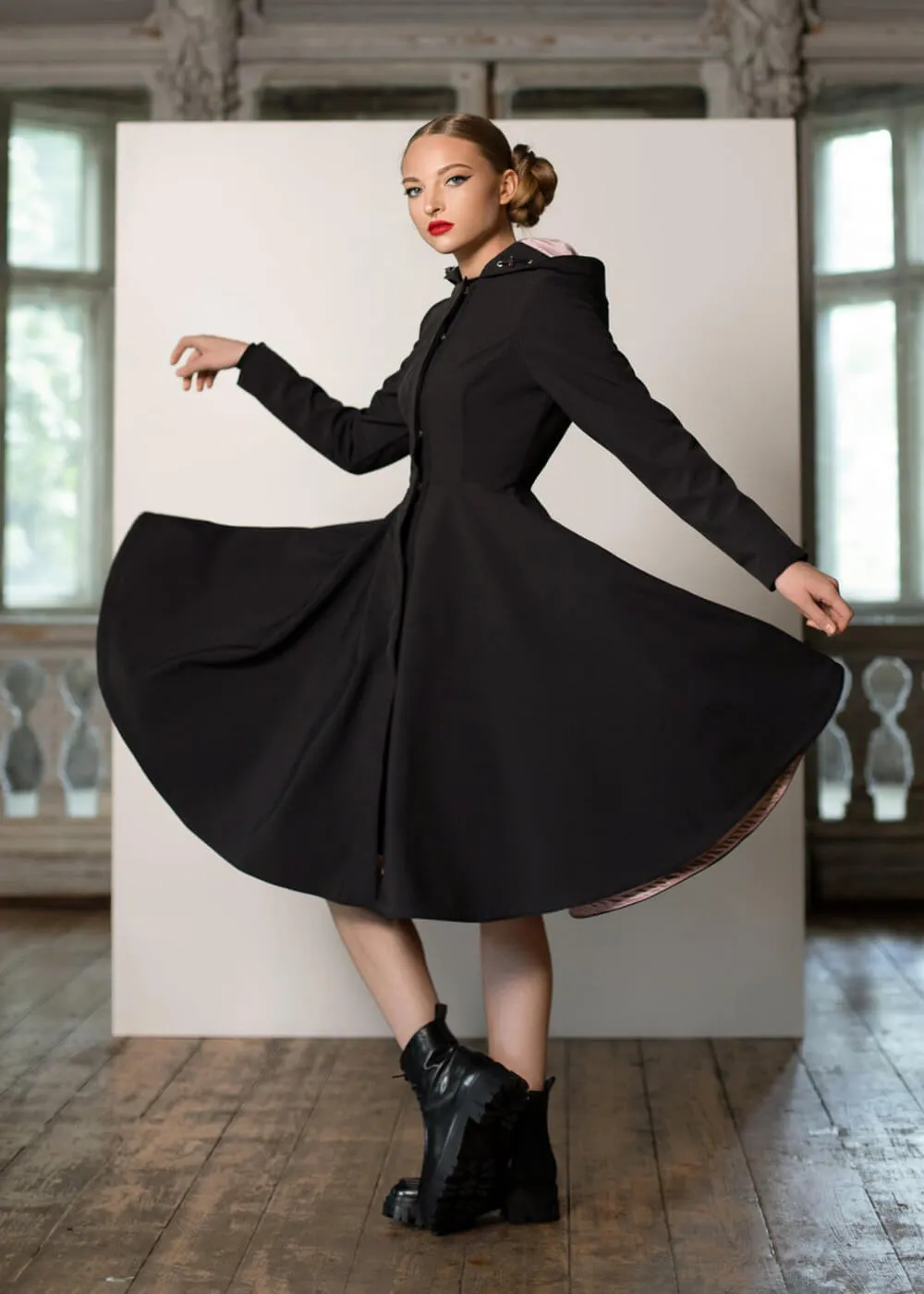 RainSisters Midnight Water-Repellent 50's Raincoat Black Pink