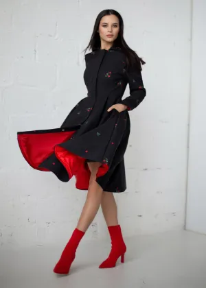 RainSisters Strawberry Water-Repellent 50's Raincoat Black