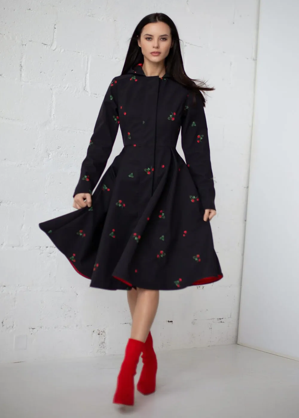 RainSisters Strawberry Water-Repellent 50's Raincoat Black
