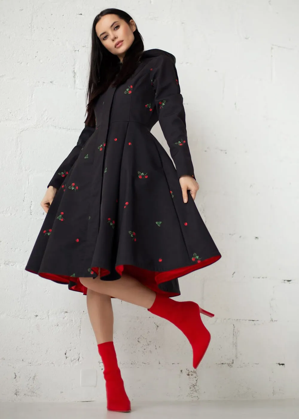 RainSisters Strawberry Water-Repellent 50's Raincoat Black