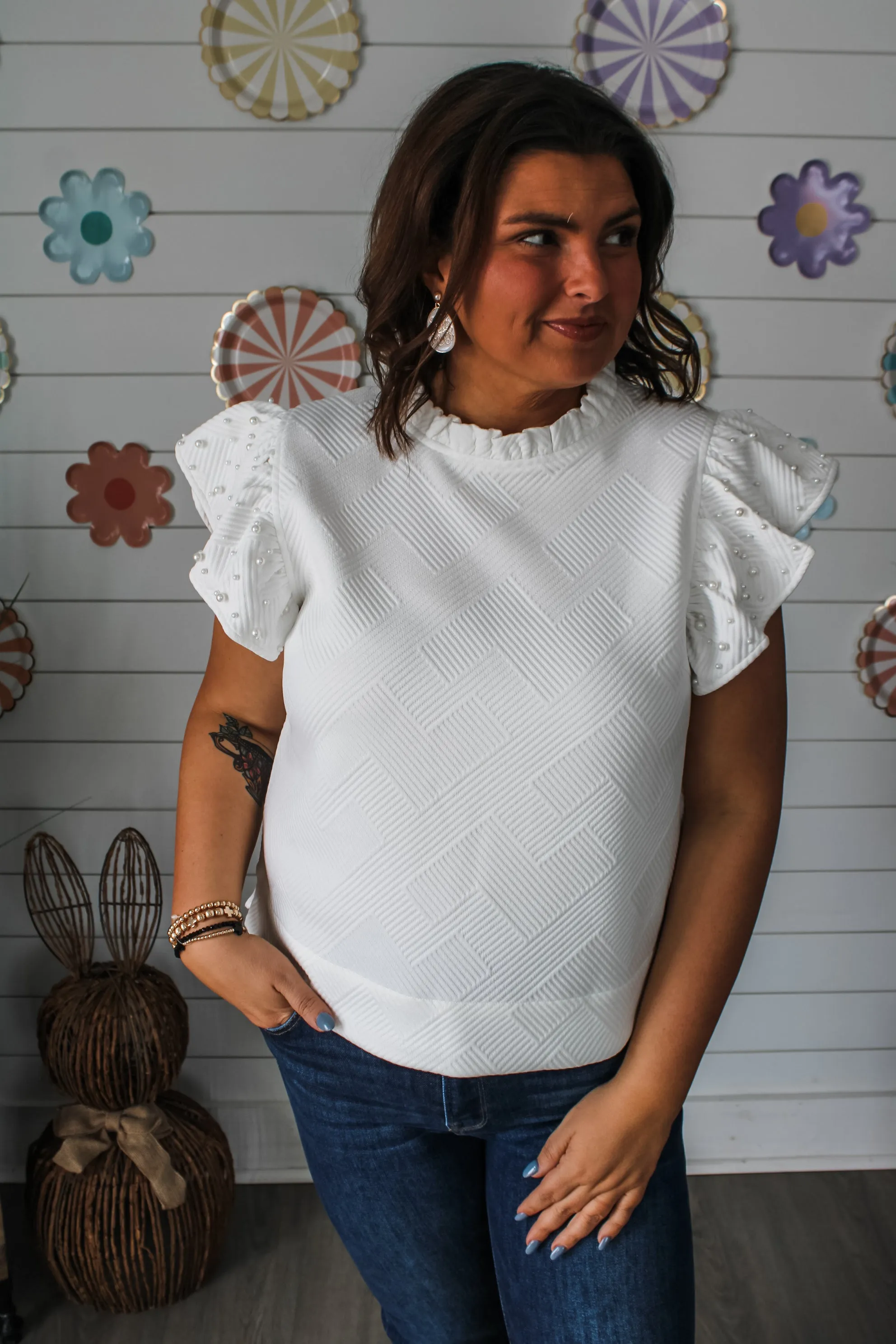 Rare Beauty Ruffle Sleeve Top • White