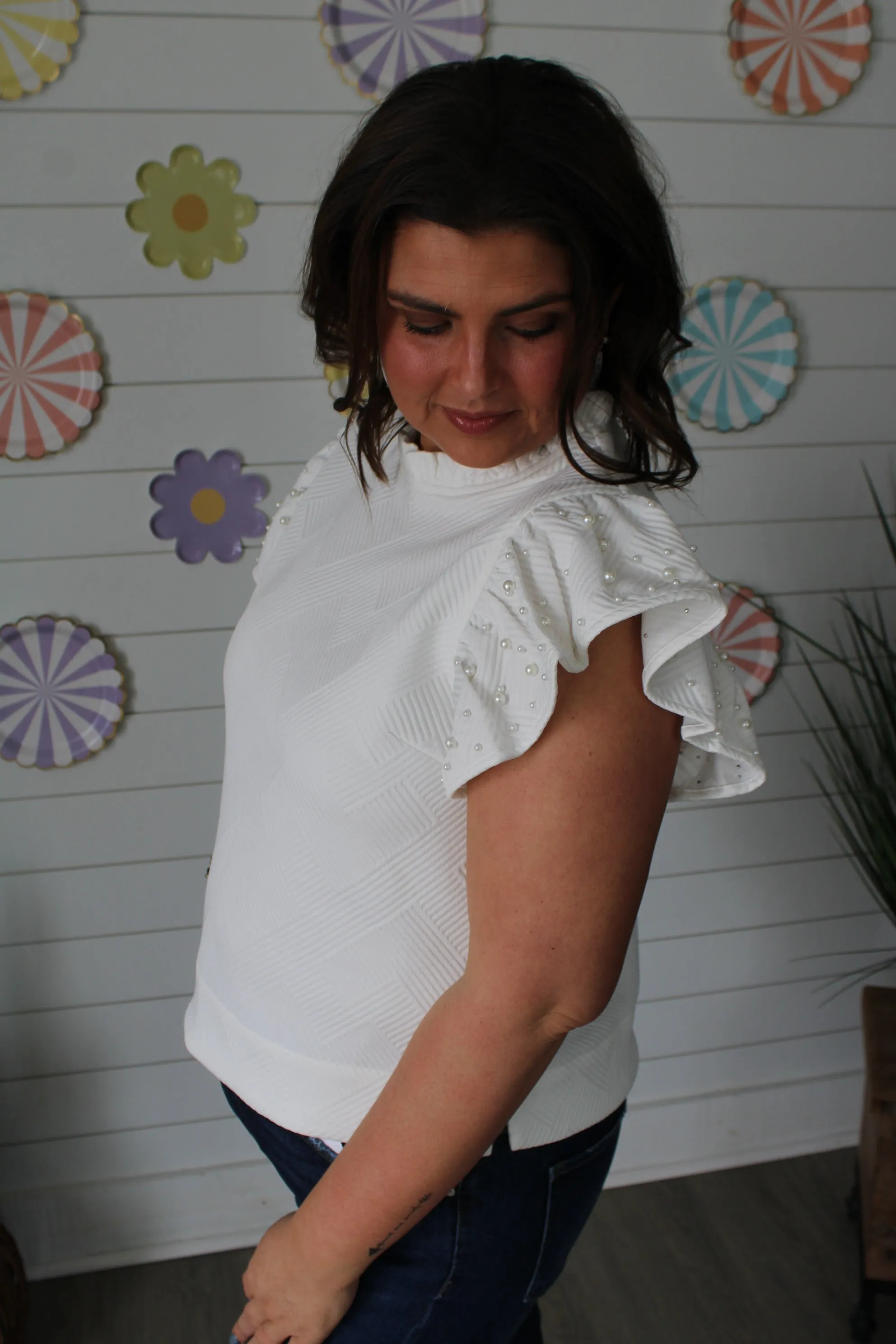 Rare Beauty Ruffle Sleeve Top • White