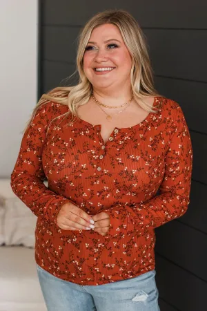 Real Love Lasts Floral Henley Top- Rust