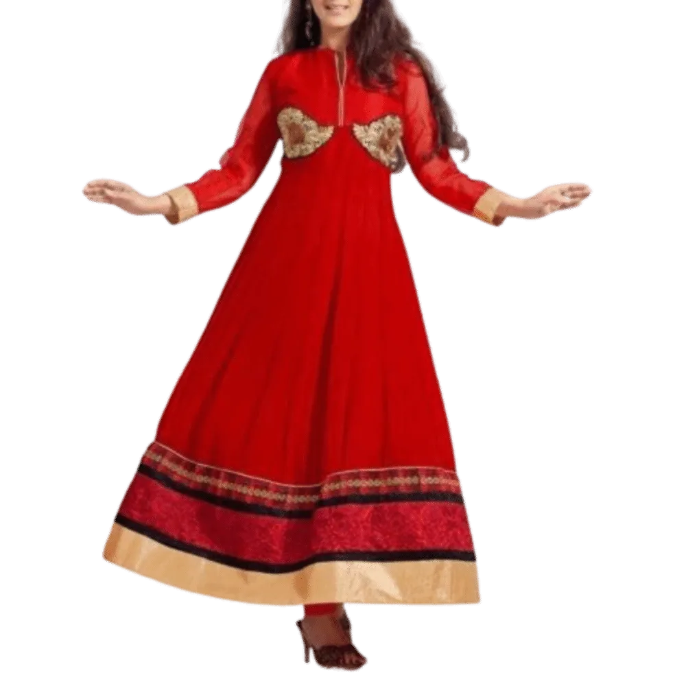 Red Embroidered Georgette Anarkali Suits