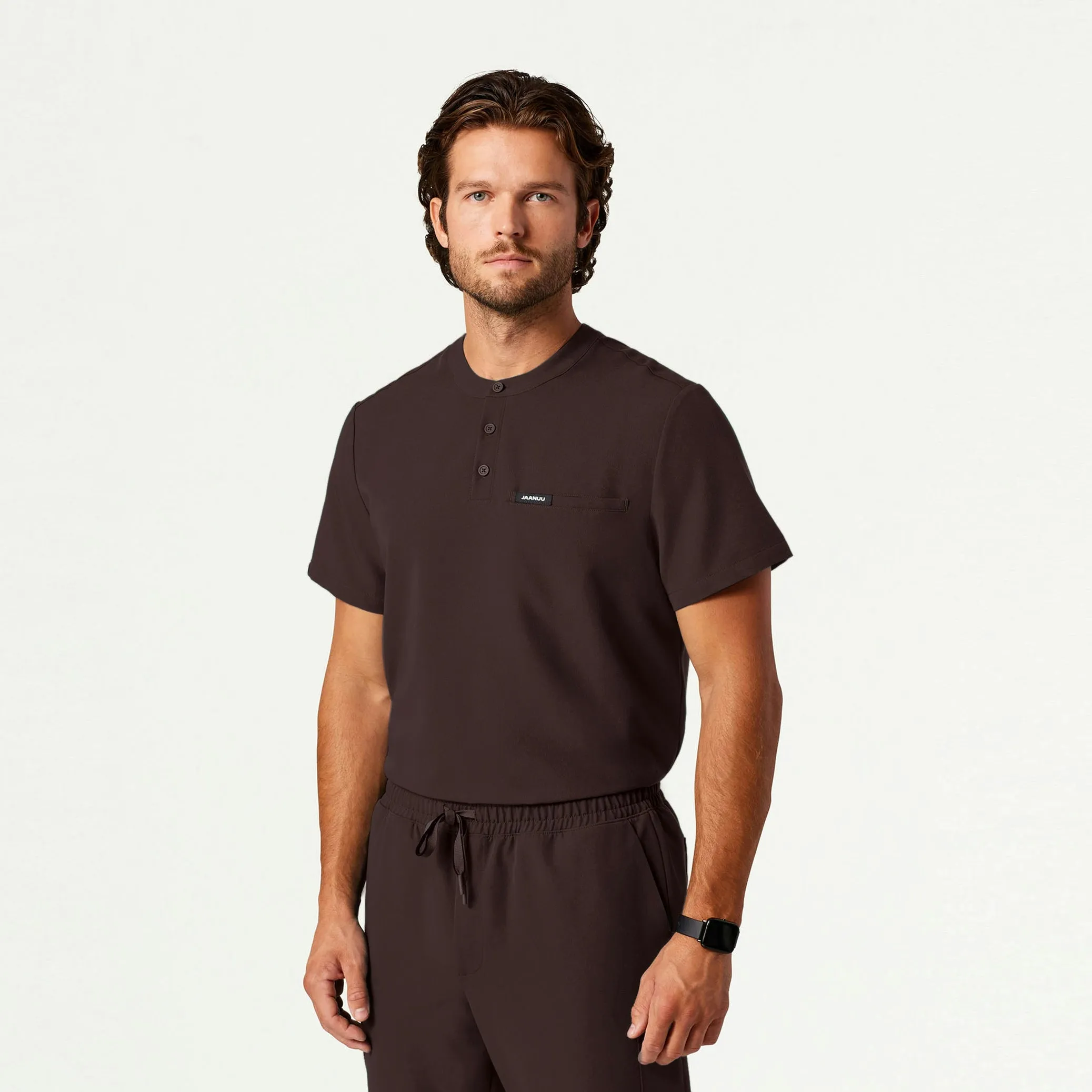 Reeve Henley Scrub Top - Espresso