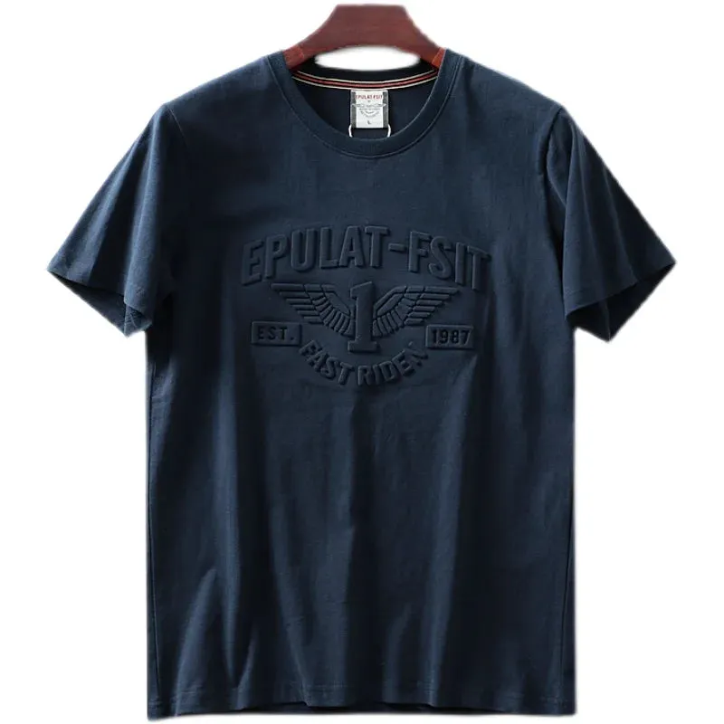 Retro 3D Letter Printed Short Sleeve T-shirt for Men - Summer Casual O-neck Cotton Tops