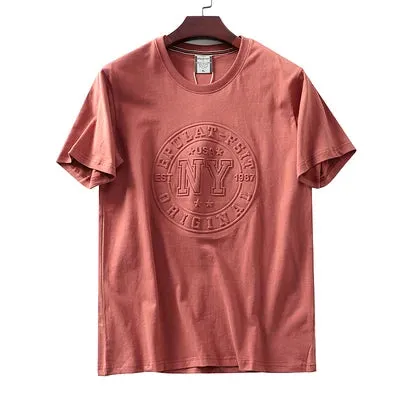 Retro 3D Letter Printed Short Sleeve T-shirt for Men - Summer Casual O-neck Cotton Tops