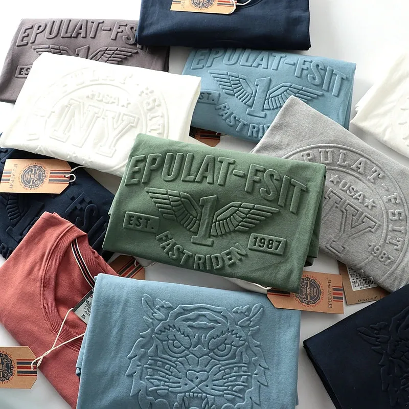 Retro 3D Letter Printed Short Sleeve T-shirt for Men - Summer Casual O-neck Cotton Tops
