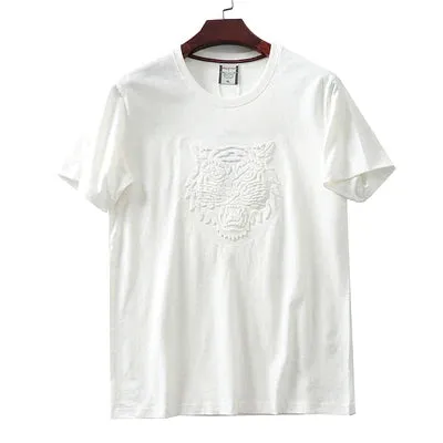 Retro 3D Letter Printed Short Sleeve T-shirt for Men - Summer Casual O-neck Cotton Tops