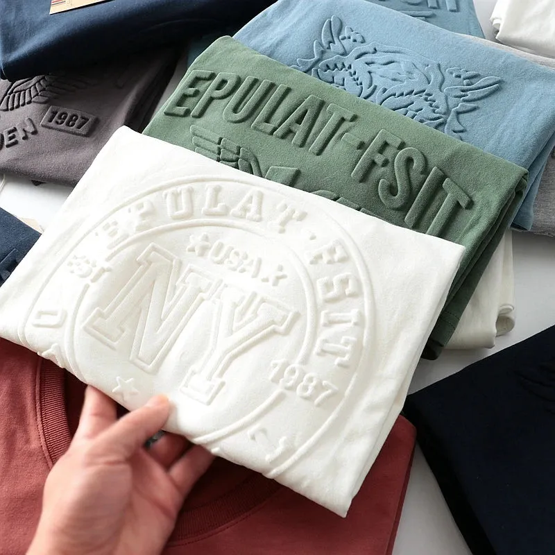 Retro 3D Letter Printed Short Sleeve T-shirt for Men - Summer Casual O-neck Cotton Tops