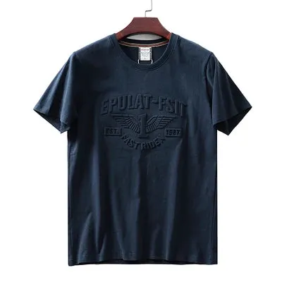 Retro 3D Letter Printed Short Sleeve T-shirt for Men - Summer Casual O-neck Cotton Tops