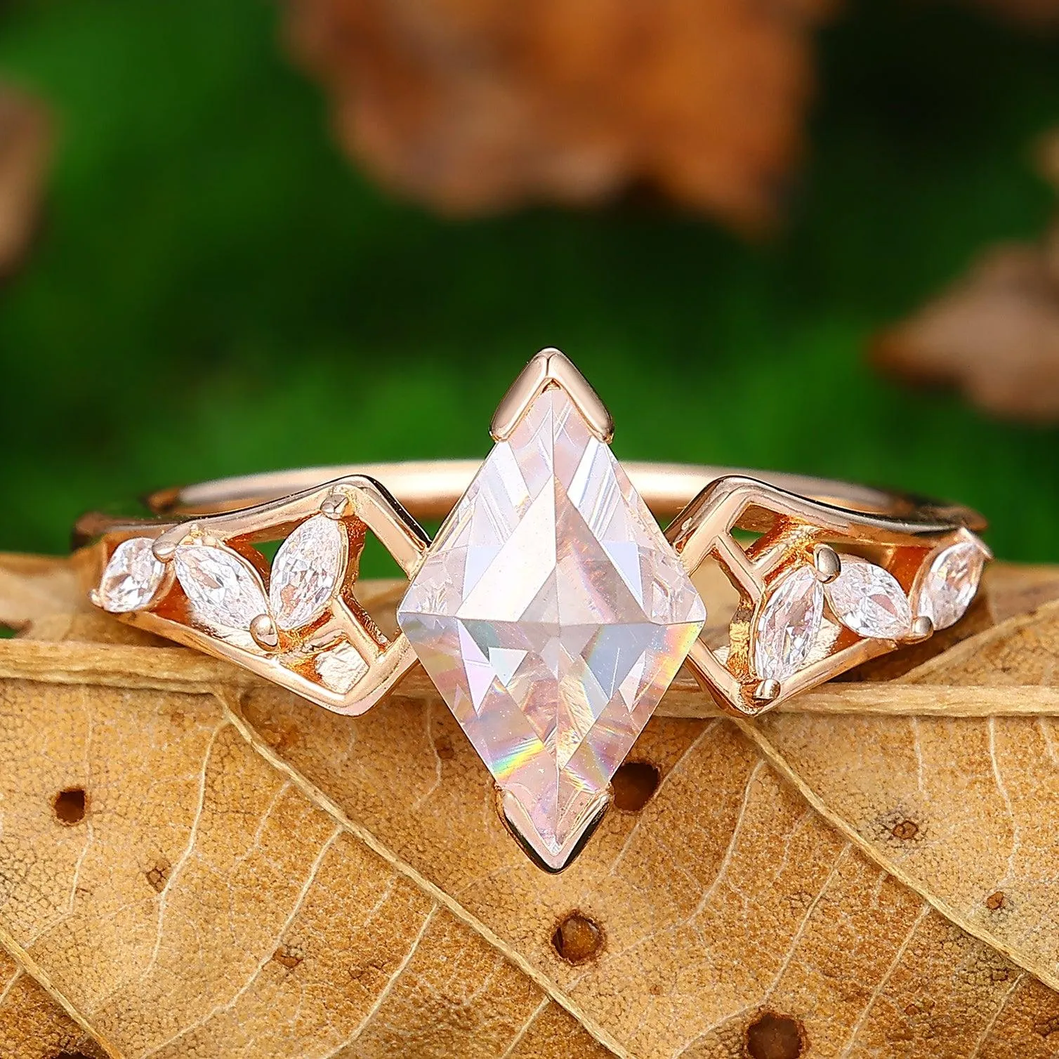 Rhombus Cut Moissanite Engagement Ring Vintage Moissanite Bridal Wedding Ring Stacking Ring