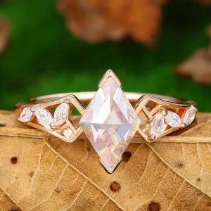 Rhombus Cut Moissanite Engagement Ring Vintage Moissanite Bridal Wedding Ring Stacking Ring