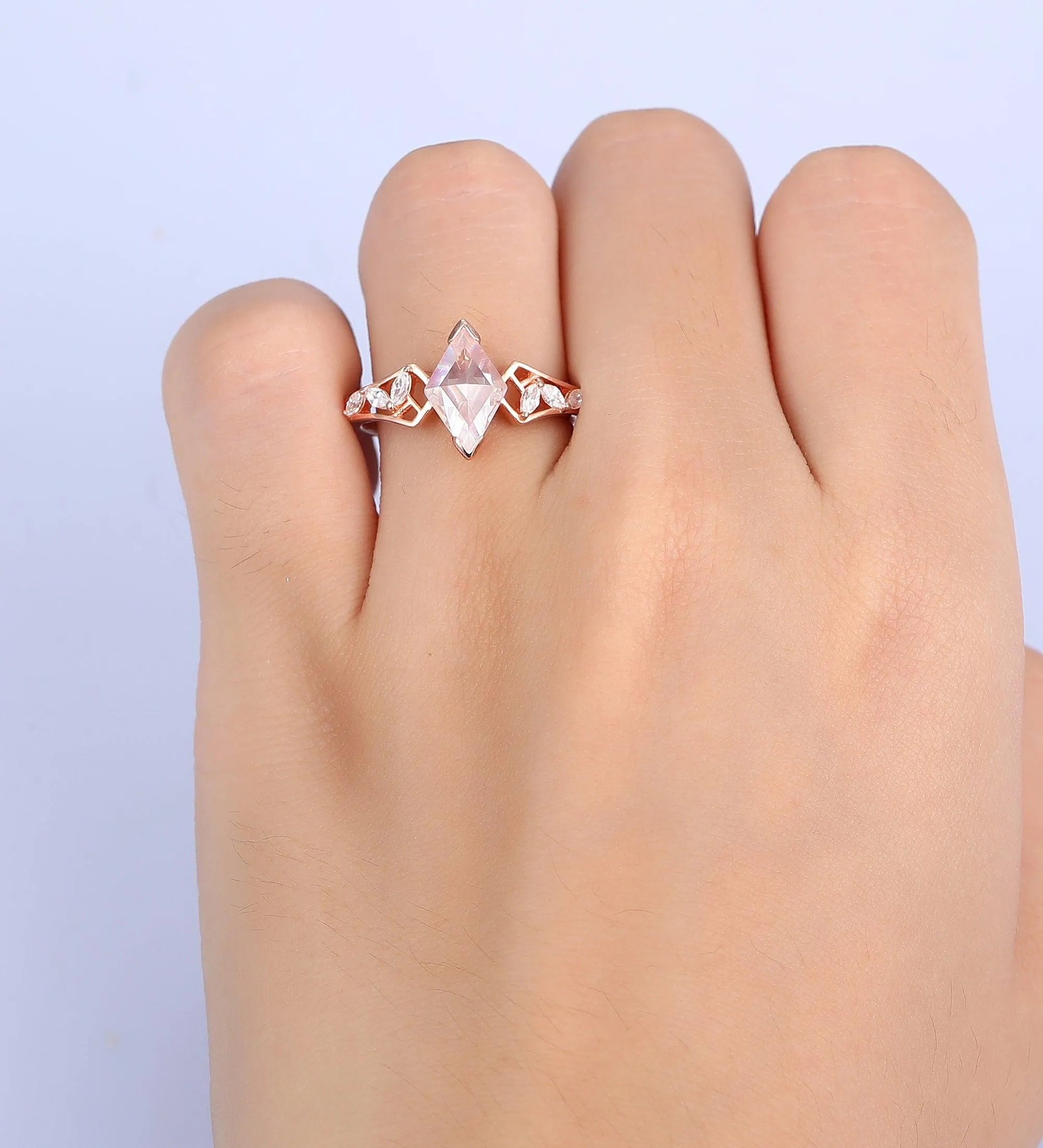 Rhombus Cut Moissanite Engagement Ring Vintage Moissanite Bridal Wedding Ring Stacking Ring