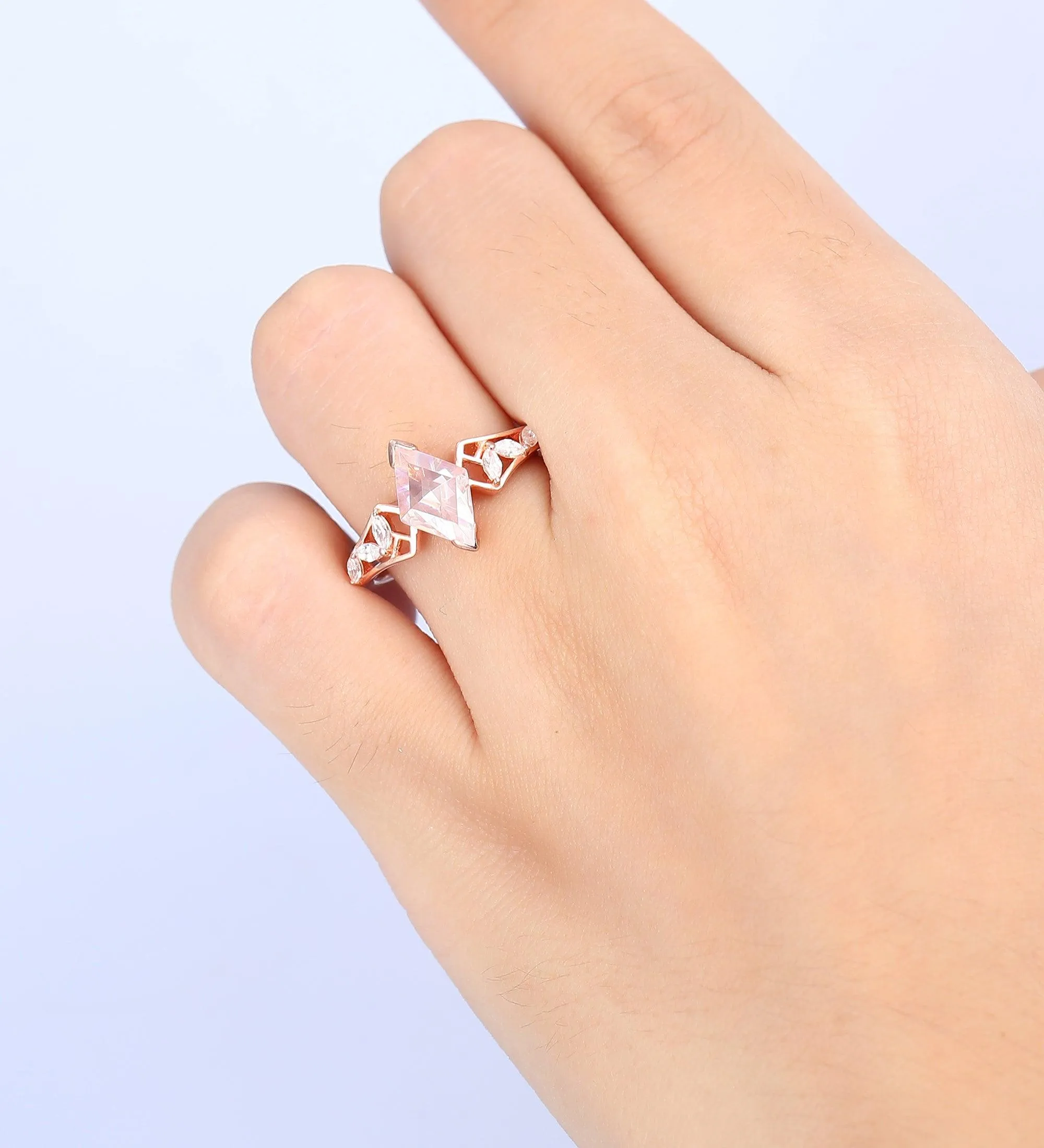 Rhombus Cut Moissanite Engagement Ring Vintage Moissanite Bridal Wedding Ring Stacking Ring