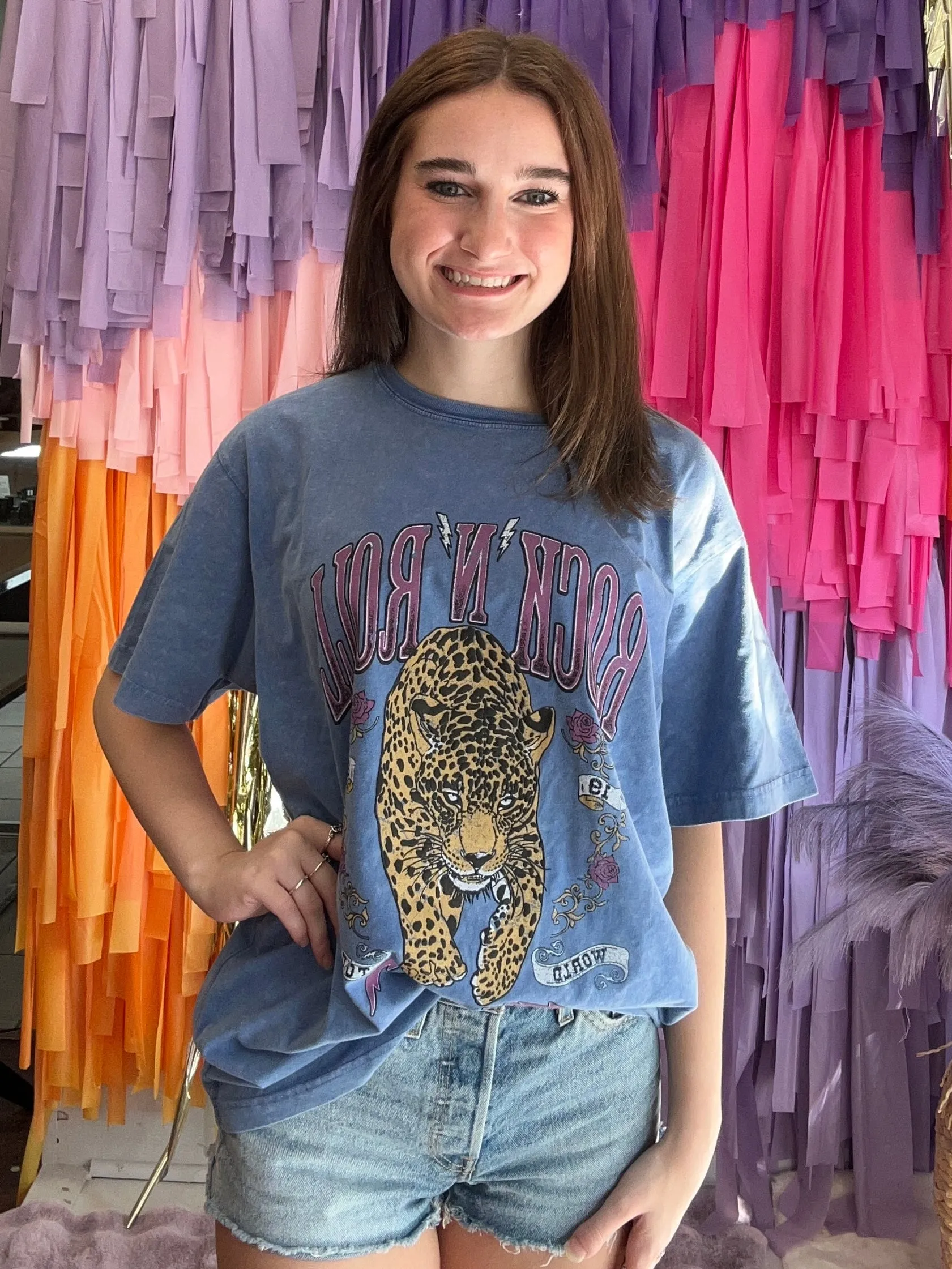Rock & Roll Tiger Mineral Wash Tee: Blue