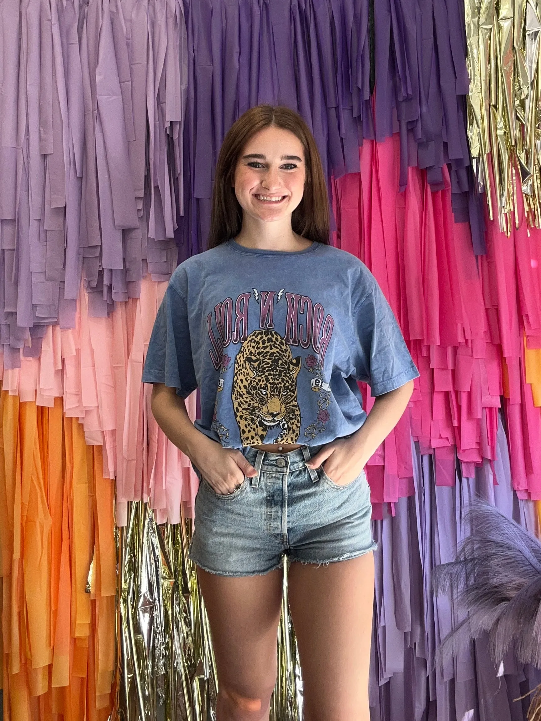 Rock & Roll Tiger Mineral Wash Tee: Blue