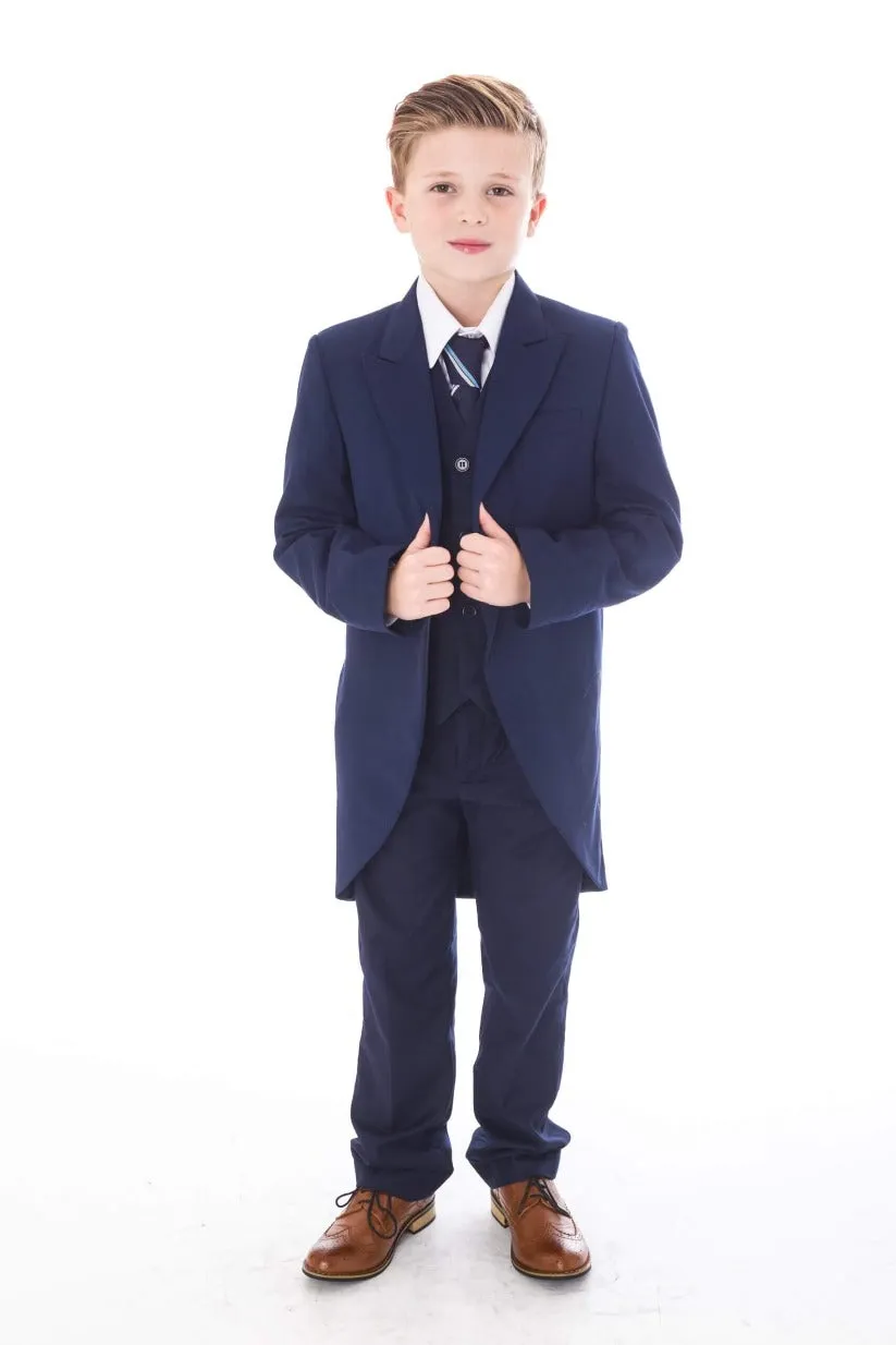 Ronnie - Navy 5 Piece Tail Coat Suit