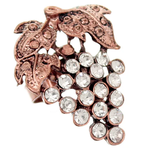 Rose Gold Rhinestone Adjustable Leaf Strawberry Ring