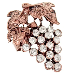 Rose Gold Rhinestone Adjustable Leaf Strawberry Ring